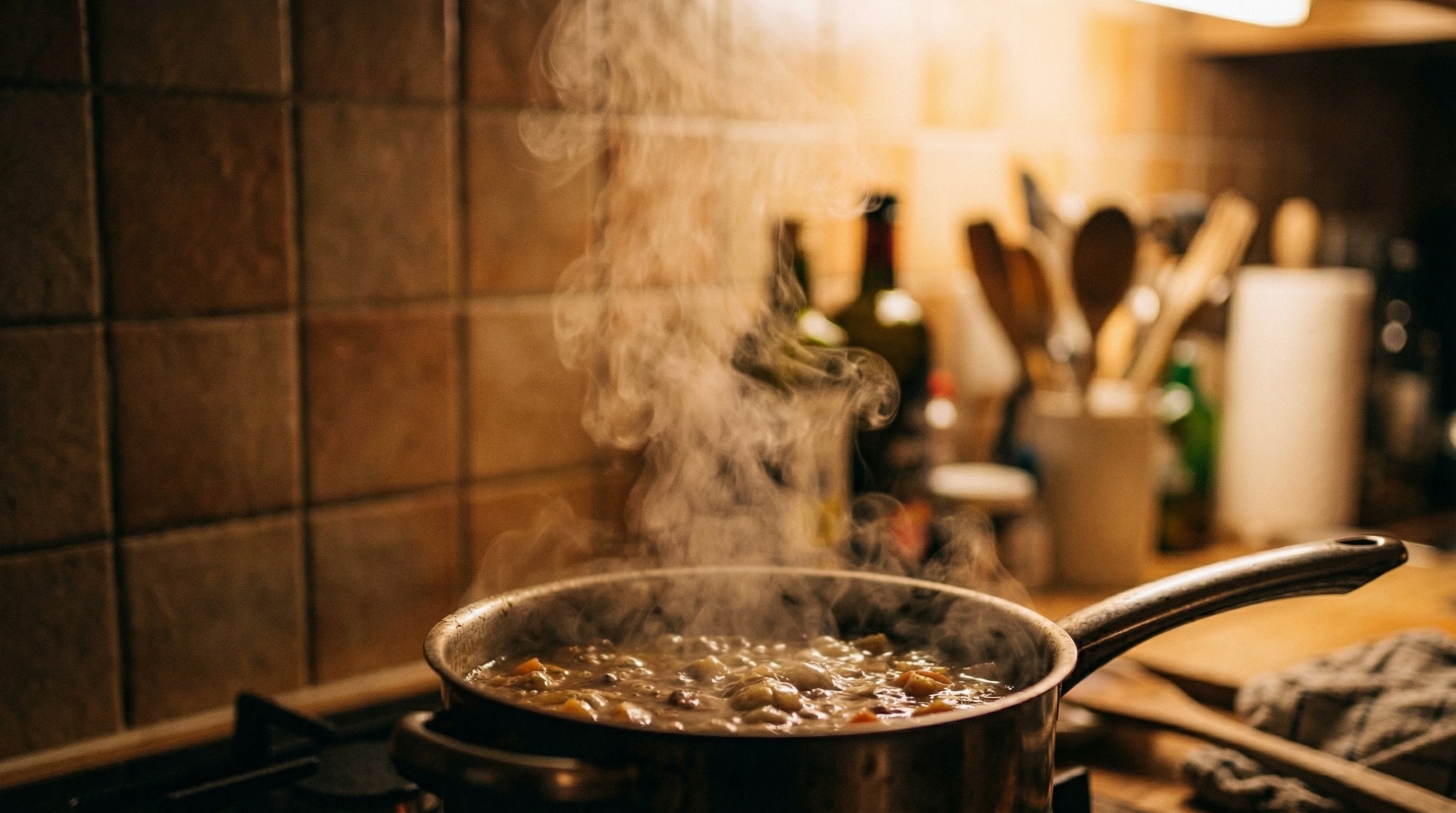 Steam rising from pot